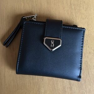 Black Leather Wallet with Silver Accent